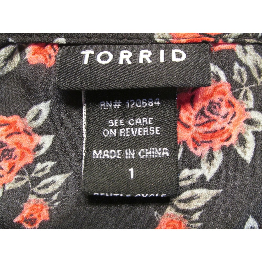 Torrid Babydoll Tunic Tank Top Womens 1 14/16 Black Floral Hi/Lo Boho 10381189 - Picture 3 of 10